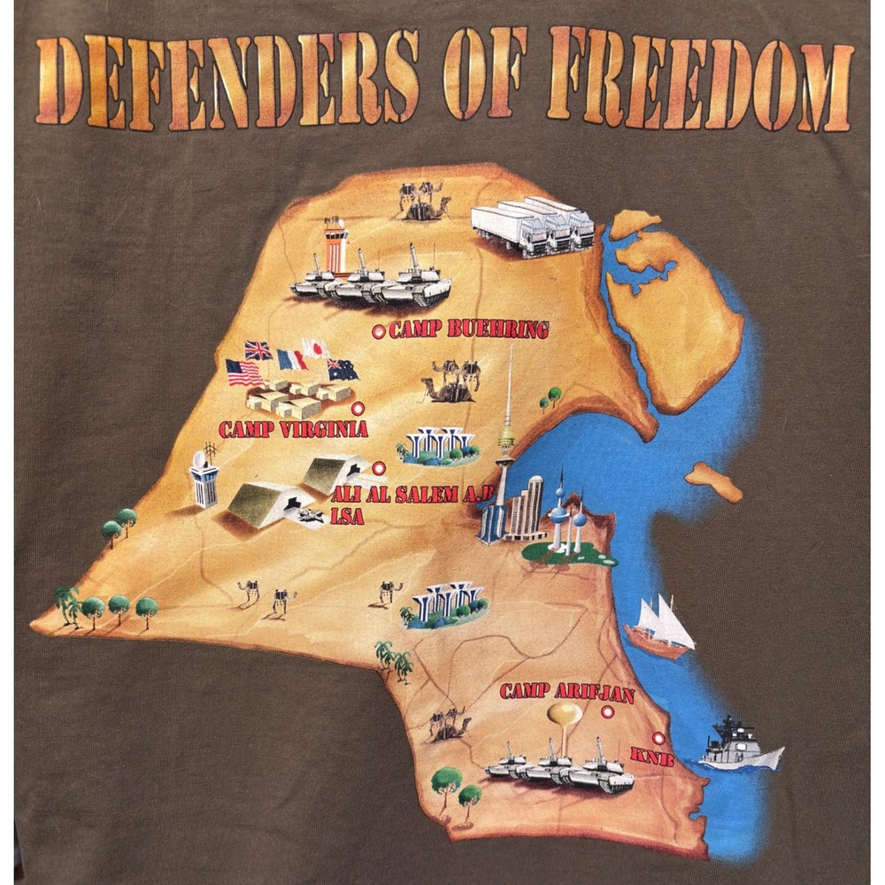 Batee Design T-Shirt Mens L Brown Excellent Defenders of Freedom Kuwait Military